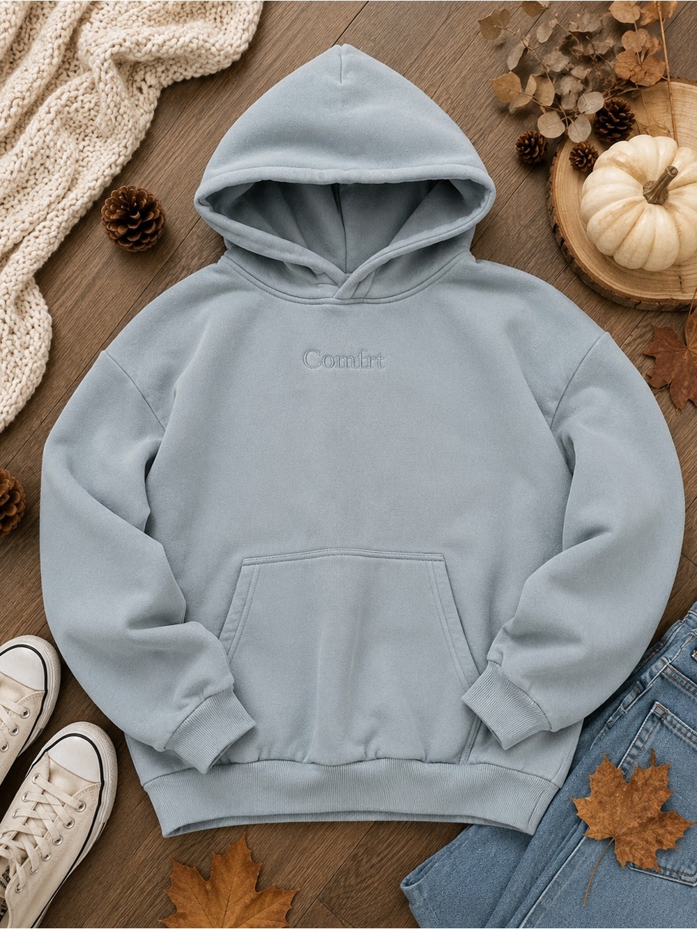 Comfrt Bluish Gray Oversized Fleece Hoodie Pullover Size Large
